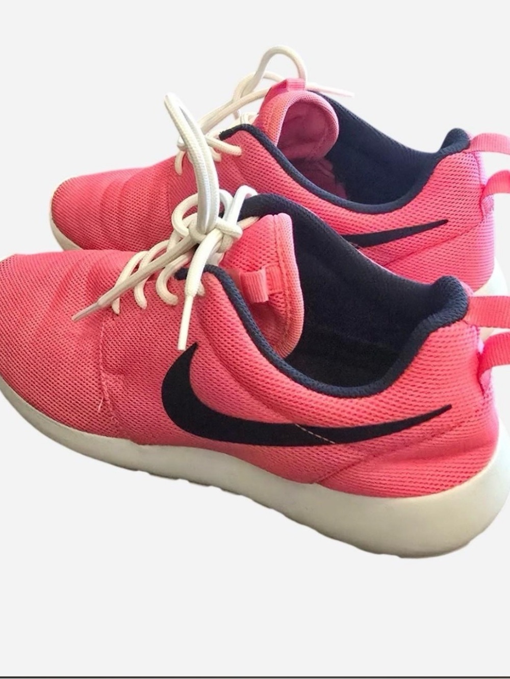Nike Women's Pink Mesh Sneakers with Navy Blue Swoosh
